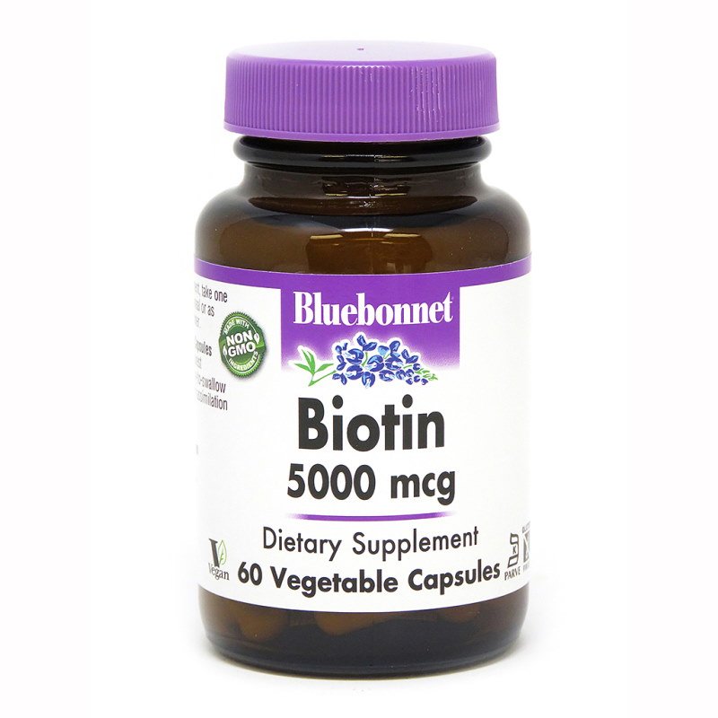 Витамины и минералы Bluebonnet Biotin 5000 mg, 60 вегакапсул,  ml, Bluebonnet Nutrition. Vitamins and minerals. General Health Immunity enhancement 