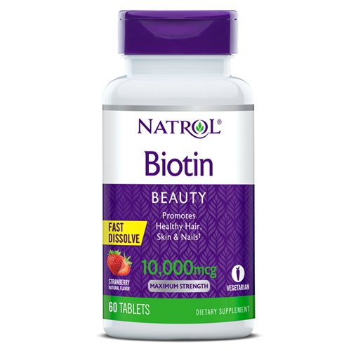 Витамины и минералы Natrol Biotin 10000 mcg, 60 таблеток - клубника,  мл, Natrol. Витамины и минералы. Поддержание здоровья Укрепление иммунитета 