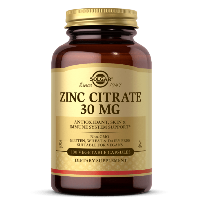 Solgar Цитрат цинка Solgar Zinc Citrate 30 mg, 100 капсул солгар, , 100 