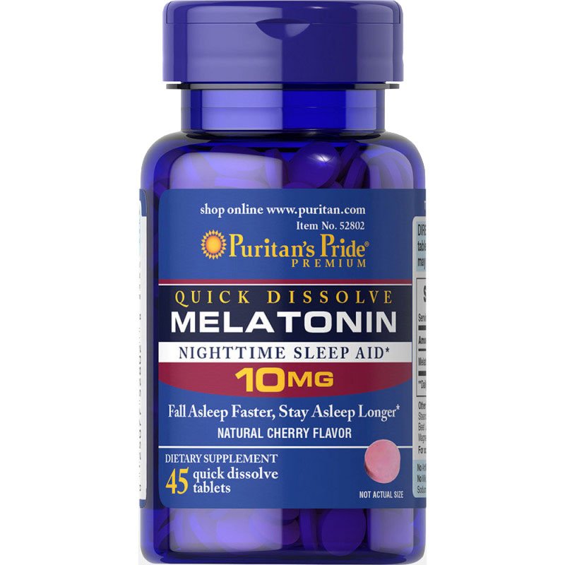 Восстановитель Puritan's Pride Melatonin 10 mg, 45 таблеток - вишня,  мл, Puritan's Pride. Послетренировочный комплекс. Восстановление 