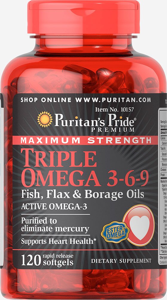 Omega-3-6-9 Oil, 120 шт, Puritan's Pride. Витамины и минералы. Поддержание здоровья Укрепление иммунитета 