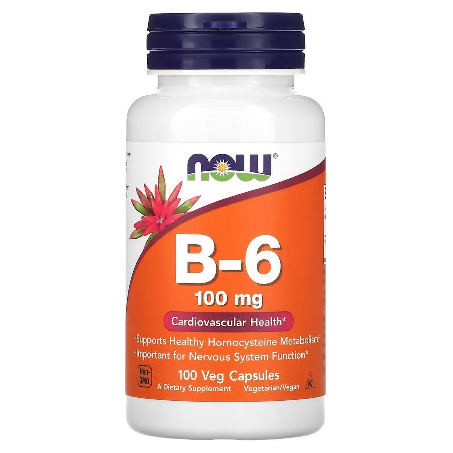 Витамины и минералы NOW Vitamin B6 100 mg, 100 вегакапсул,  ml, Now. Vitamins and minerals. General Health Immunity enhancement 