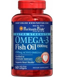 Omega-3 Fish Oil 1500 mg, 60 шт, Puritan's Pride. Омега 3 (Рыбий жир). Поддержание здоровья Укрепление суставов и связок Здоровье кожи Профилактика ССЗ Противовоспалительные свойства 
