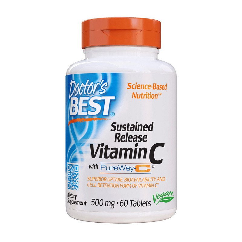 Витамин C Doctor's BEST Sustained Release Vitamin C with PureWay-C 60 таблеток,  мл, Doctor's BEST. Витамин C. Поддержание здоровья Укрепление иммунитета 