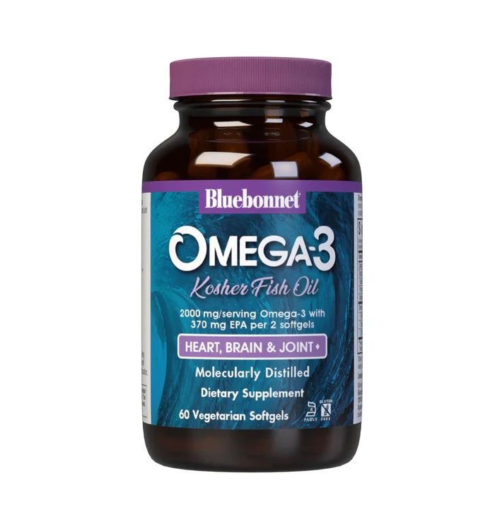 Жирные кислоты Bluebonnet Omega 3 Kosher Fish Oil, 60 вегакапсул,  мл, Bluebonnet Nutrition. Жирные кислоты (Omega). Поддержание здоровья 