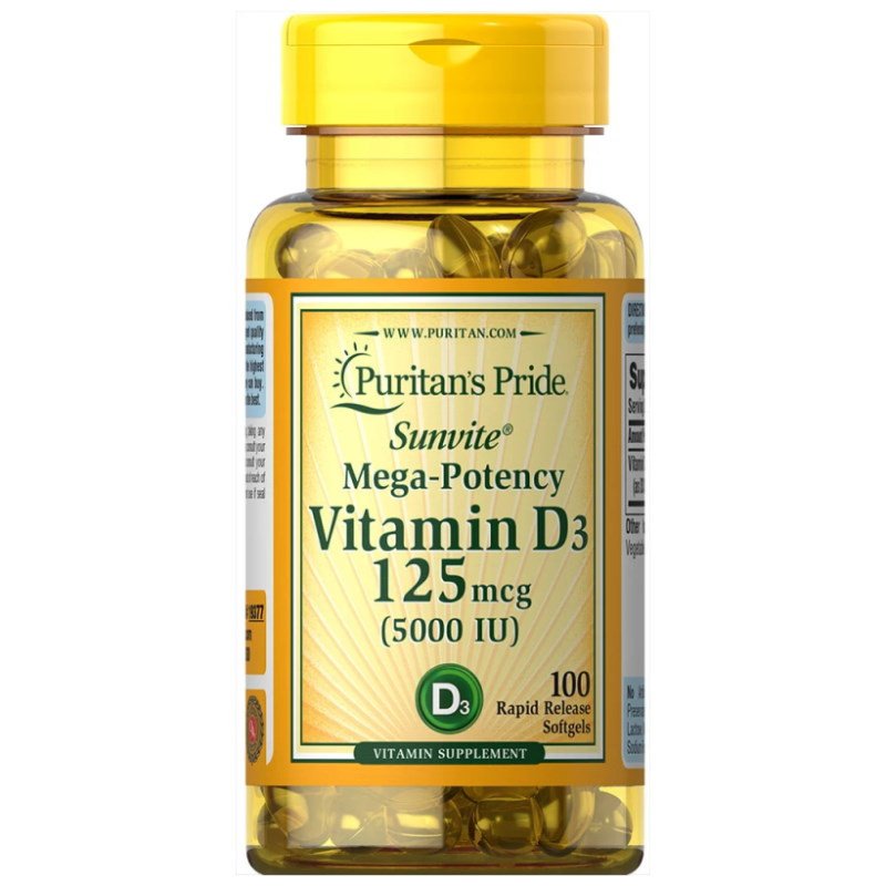 Витамины и минералы Puritan's Pride Vitamin D3 5000 IU, 100 капсул,  ml, Puritan's Pride. Vitamins and minerals. General Health Immunity enhancement 