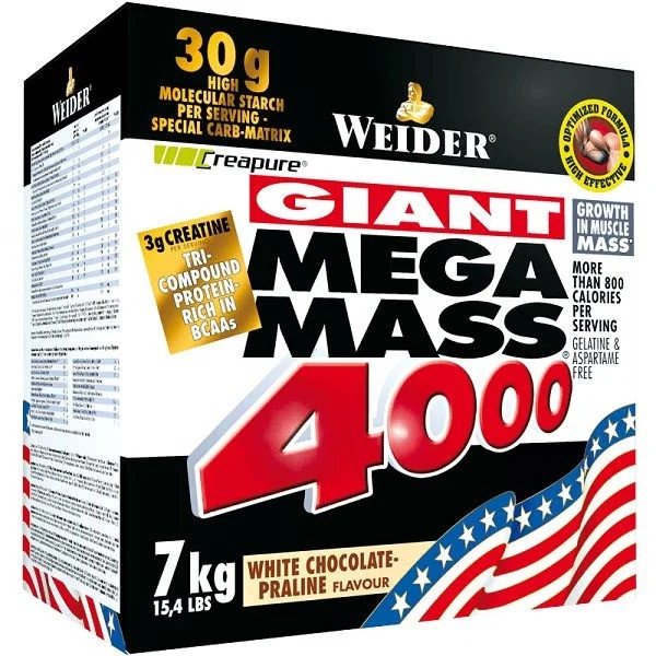 Гейнер Weider Mega Mass 4000 7000 g (Vanilla),  мл, Weider. Гейнер. Набор массы Энергия и выносливость Восстановление 