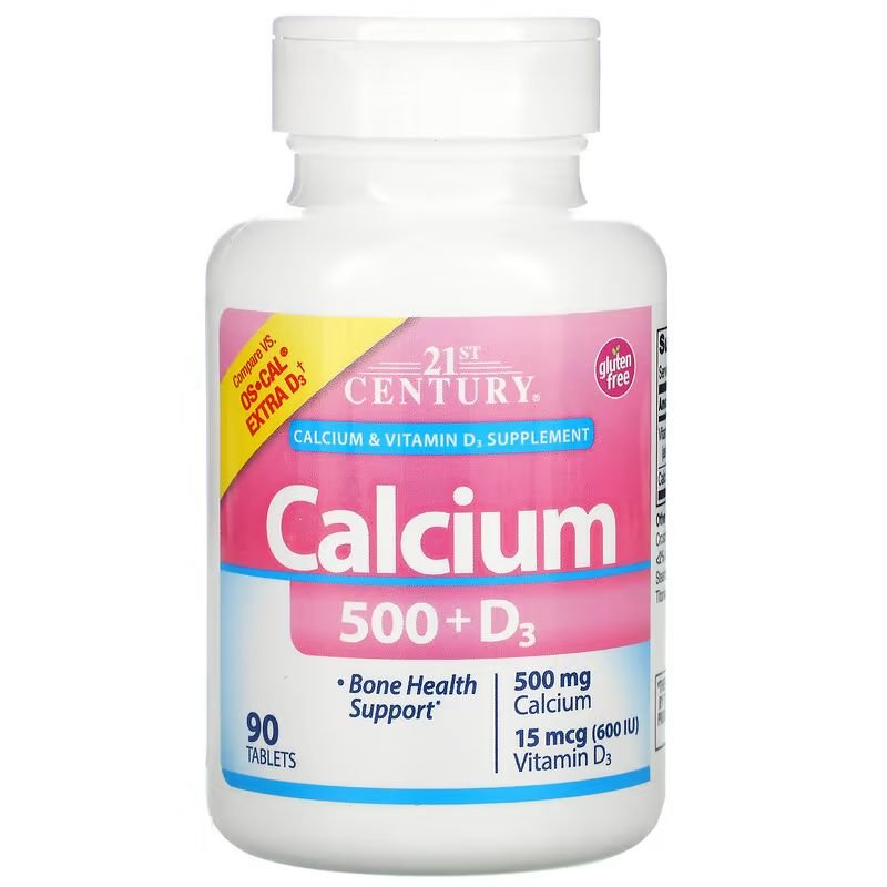 Витамины и минералы 21st Century Calcium 500 + D3 600 IU, 90 таблеток,  мл, 21st Century. Витамины и минералы. Поддержание здоровья Укрепление иммунитета 