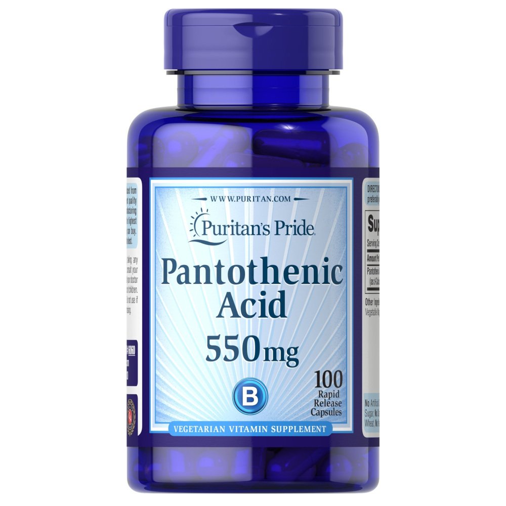 Витамины и минералы Puritan's Pride Pantothenic Acid 550 mg, 100 капсул,  ml, Puritan's Pride. Vitamins and minerals. General Health Immunity enhancement 