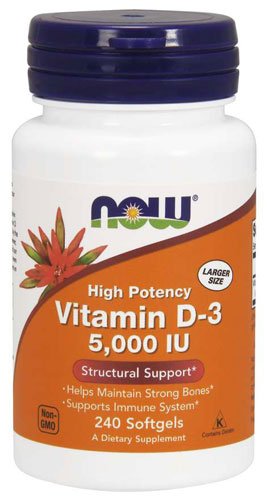 NOW Vitamin D-3 5000 IU 240 капс Без вкуса,  мл, Now. Витамин D. 