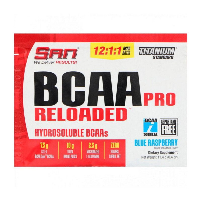 БЦАА SAN BCAA Pro Reloaded (11,4 г) сан  blue raspberry,  мл, San. BCAA. Снижение веса Восстановление Антикатаболические свойства Сухая мышечная масса 