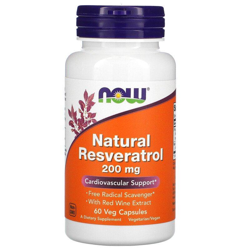 Пищевая добавка для сердца и сосудов NOW Foods Natural Resveratrol 200 mg 60 caps,  мл, Now. Спец препараты. 