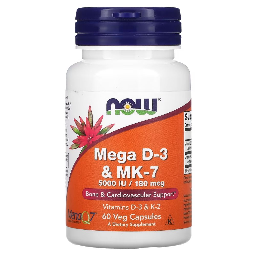 Витамины и минералы NOW Mega D3 &amp; MK-7, 60 вегакапсул,  ml, Now. Vitamins and minerals. General Health Immunity enhancement 