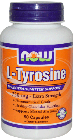 L-Tyrosine 750 mg, 90 шт, Now. L-тирозин. 
