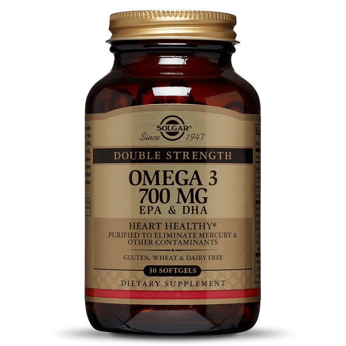 Жирные кислоты Solgar Omega 3 700 mg Double Strength, 30 капсул,  мл, Solgar. Омега 3 (Рыбий жир). Поддержание здоровья Укрепление суставов и связок Здоровье кожи Профилактика ССЗ Противовоспалительные свойства 