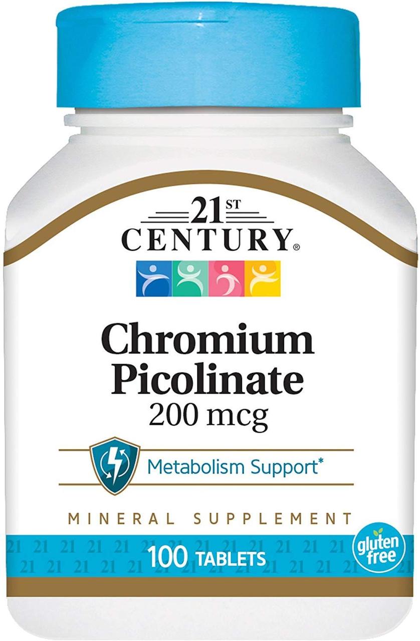 Піколінат хрому 21st Century Chromium Picolinate 200 mcg 100 Tabs,  мл, 21st Century. Пиколинат хрома. Снижение веса Регуляция углеводного обмена Уменьшение аппетита 