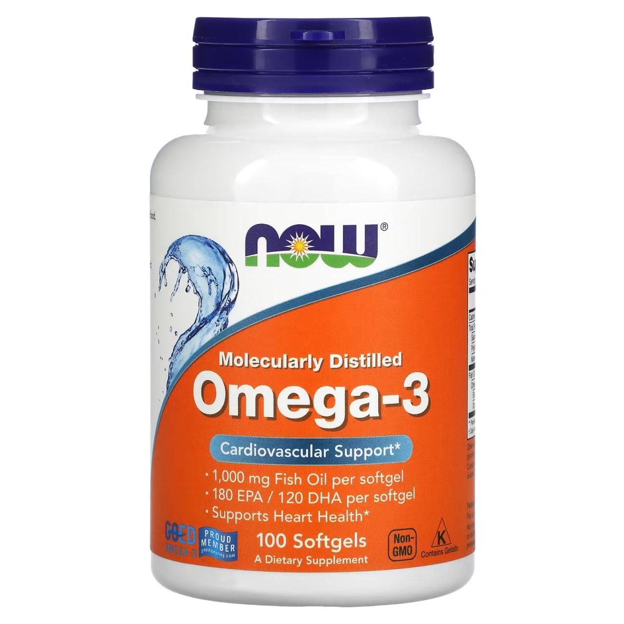 Omega-3 NOW Foods 100 Softgels,  мл, Now. Омега 3 (Рыбий жир). Поддержание здоровья Укрепление суставов и связок Здоровье кожи Профилактика ССЗ Противовоспалительные свойства 
