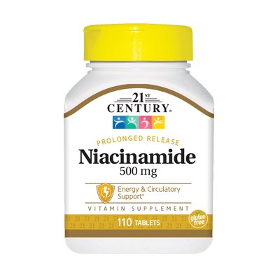 Витамины и минералы 21st Century Niacinamide 500 mg, 110 таблеток,  мл, 21st Century. Витамины и минералы. Поддержание здоровья Укрепление иммунитета 