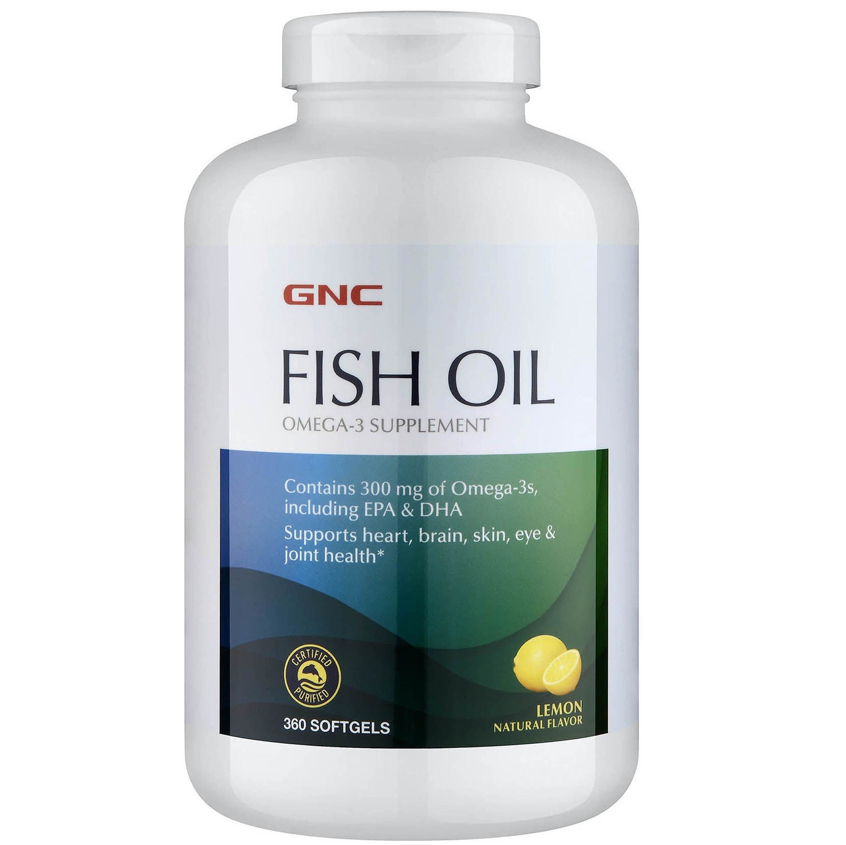 Fish Oil, 360 piezas, GNC. Omega 3 (Aceite de pescado). General Health Ligament and Joint strengthening Skin health CVD Prevention Anti-inflammatory properties 