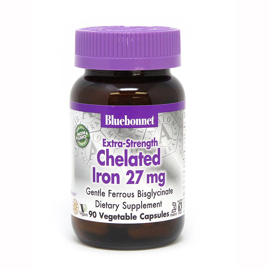 Витамины и минералы Bluebonnet Extra-Strength Chelated Iron 27 mg, 90 вегакапсул,  ml, Bluebonnet Nutrition. Vitaminas y minerales. General Health Immunity enhancement 