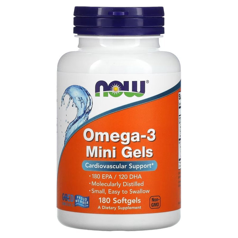 Жирные кислоты NOW Omega-3 Mini Gels, 180 капсул,  мл, Now. Жирные кислоты (Omega). Поддержание здоровья 