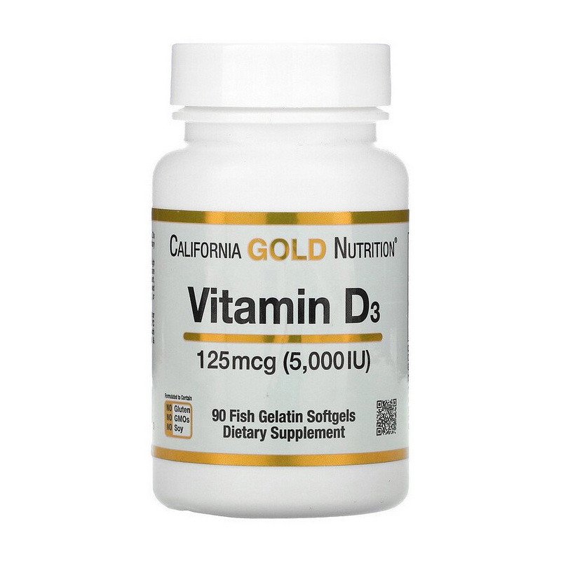 Витамин д3 California Gold Nutrition Vitamin D3 125 mcg 5000 IU 90 капсул,  ml, California Gold Nutrition. Vitamin D. 