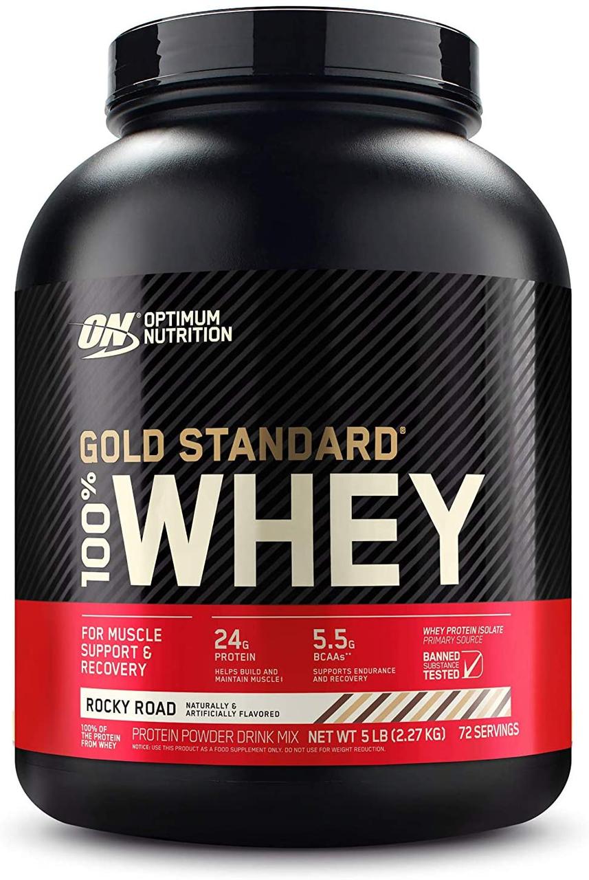 Сывороточный протеин изолят Optimum Nutrition 100% Whey Gold Standard (2.3 кг) оптимум вей голд стандарт rocky road,  мл, Optimum Nutrition. Сывороточный изолят. Сухая мышечная масса Снижение веса Восстановление Антикатаболические свойства 