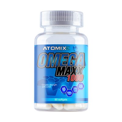 Omega Maxx 1000, 90 шт, Atomixx. Омега 3 (Рыбий жир). Поддержание здоровья Укрепление суставов и связок Здоровье кожи Профилактика ССЗ Противовоспалительные свойства 
