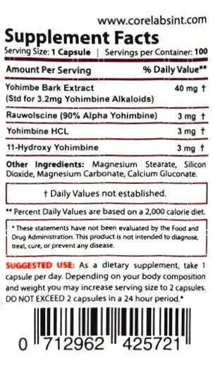 CORE LABS Yohimbine PRO 100 шт. / 100 servings,  ml, Core Labs. Complejos vitaminas y minerales
