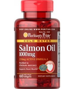 Salmon Oil 1000 mg, 60 pcs, Puritan's Pride. Omega 3 (Fish Oil). General Health Ligament and Joint strengthening Skin health CVD Prevention Anti-inflammatory properties 