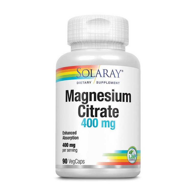 Магний Solaray Magnesium Citrate 400 mg 90 капсул,  мл, Solaray. Магний Mg. Поддержание здоровья Снижение холестерина Предотвращение утомляемости 
