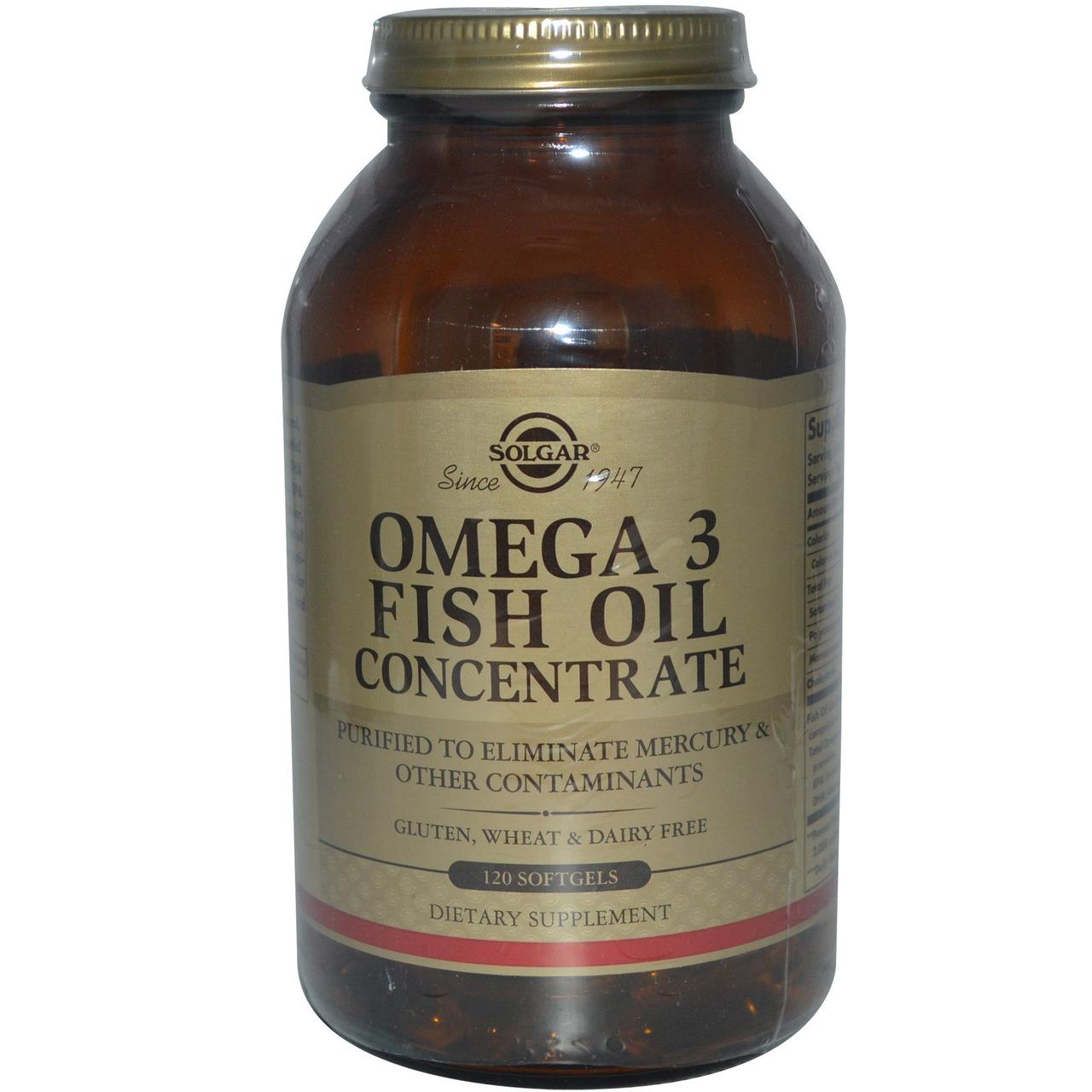 Omega-3 Fish Oil Concentrate Solgar 120 Softgels,  ml, Solgar. Omega 3 (Aceite de pescado). General Health Ligament and Joint strengthening Skin health CVD Prevention Anti-inflammatory properties 