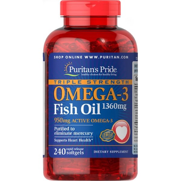 Жирные кислоты Puritan's Pride Omega 3 Triple Strength, 240 капсул,  мл, Protein Factory. Жирные кислоты (Omega). Поддержание здоровья 
