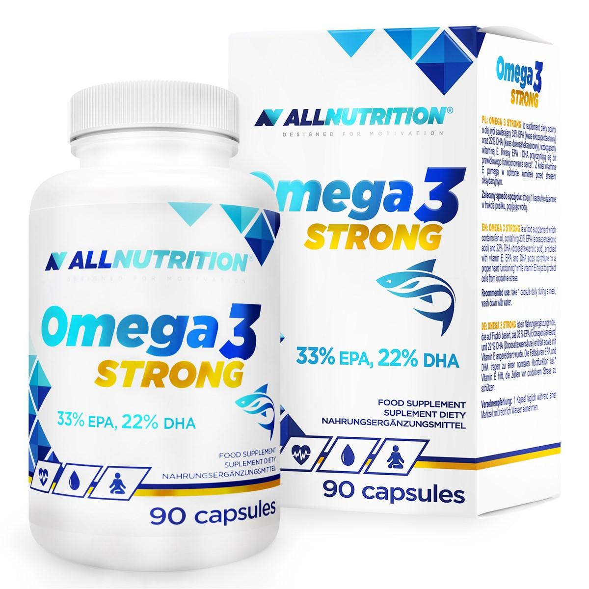 Омега 3 AllNutrition Omega 3 Strong (90 капс) рыбий жир алл нутришн,  мл, AllNutrition. Омега 3 (Рыбий жир). Поддержание здоровья Укрепление суставов и связок Здоровье кожи Профилактика ССЗ Противовоспалительные свойства 