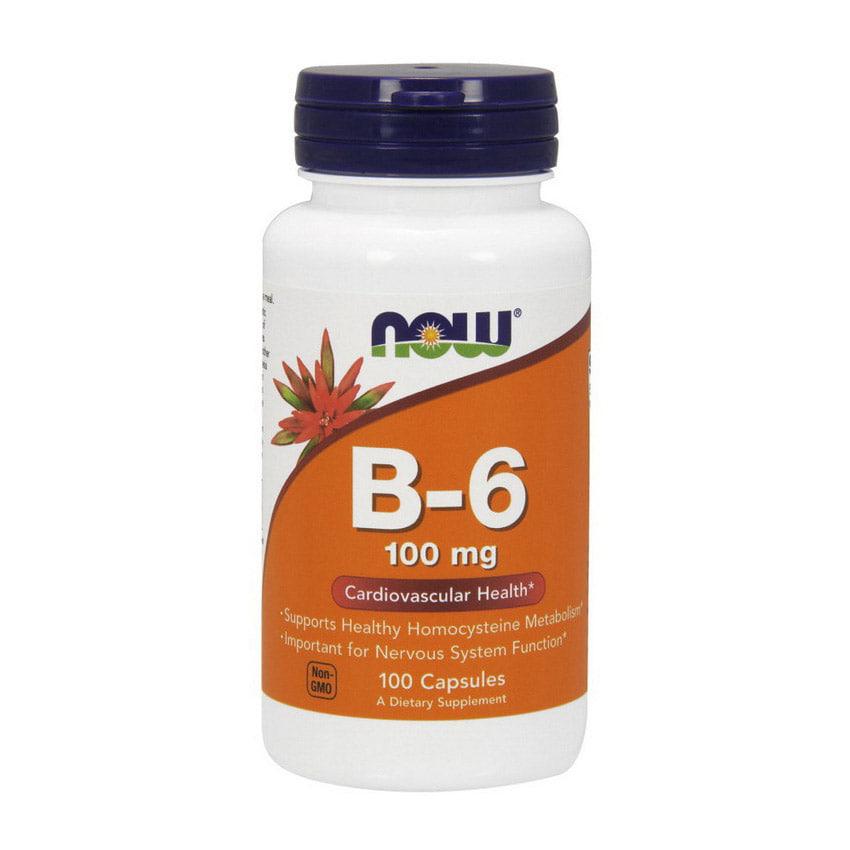 Витамин NOW Foods B-6 100 mg 100 Caps,  мл, Now. Витамины и минералы. Поддержание здоровья Укрепление иммунитета 