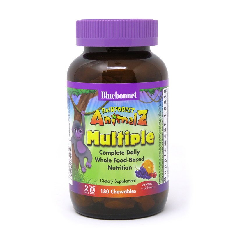 Витамины и минералы Bluebonnet Rainforest Animalz Multiple, 180 жевательных таблеток Фруктовый,  мл, Bluebonnet Nutrition. Витамины и минералы. Поддержание здоровья Укрепление иммунитета 