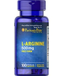 L-Arginine 500 mg, 100 шт, Puritan's Pride. Аргинин. Восстановление Укрепление иммунитета Пампинг мышц Антиоксидантные свойства Снижение холестерина Донатор оксида азота 