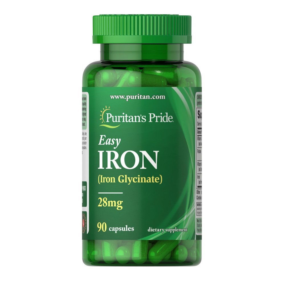 Витамины и минералы Puritan's Pride Easy Iron 28 mg (Iron Glycinate), 90 капсул,  мл, Puritan's Pride. Витамины и минералы. Поддержание здоровья Укрепление иммунитета 