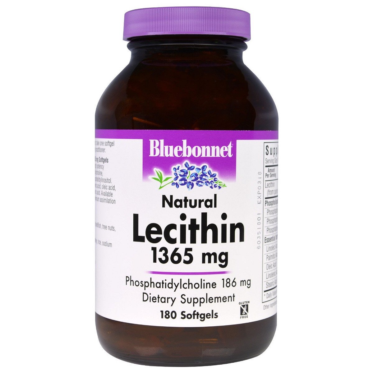 Натуральный Лецитин 1365мг, Bluebonnet Nutrition, 180 желатиновых капсул,  ml, Bluebonnet Nutrition. Lecithin. General Health 