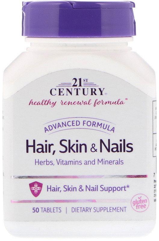 Витамины для волос, кожи и ногтей 21st Century Hair, Skin & Nalis (50 таб) 21 век центури,  мл, 21st Century. Витамины и минералы. Поддержание здоровья Укрепление иммунитета 