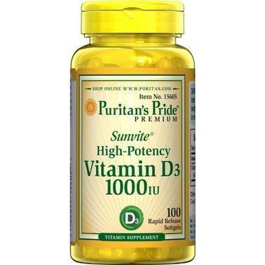 Puritan's Pride Vitamin D3 1000 IU 100 Softgels,  ml, Puritan's Pride. Vitamins and minerals. General Health Immunity enhancement 