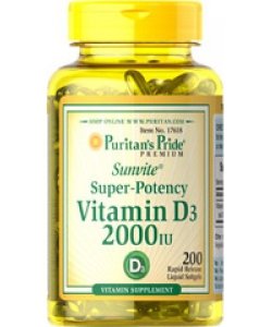 Vitamin D3 2000 IU, 200 pcs, Puritan's Pride. Vitamin D. 