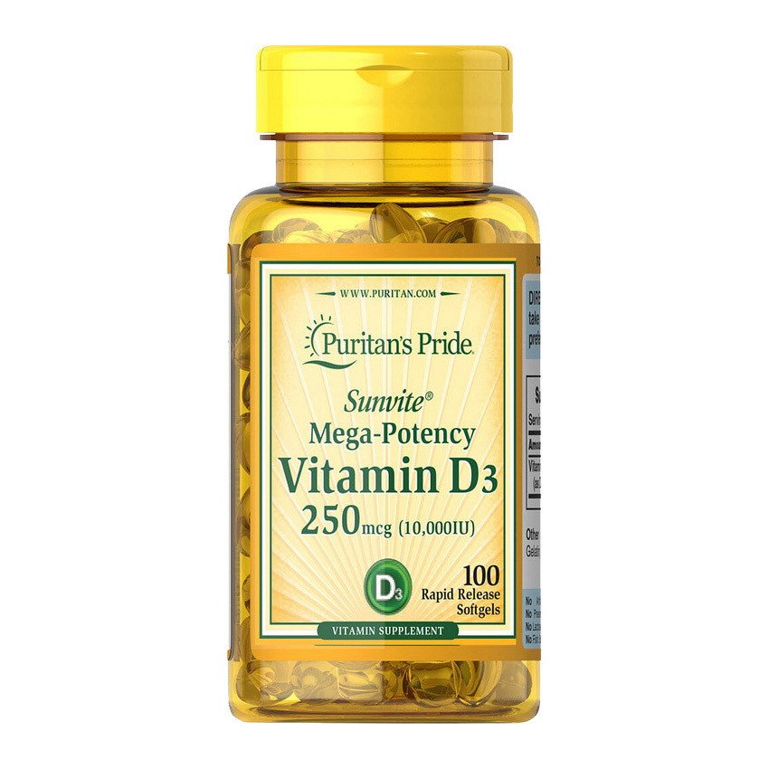 Puritan's Pride Puritan's Pride Vitamin D3 10000 IU 100 Softgels, , 100 шт.
