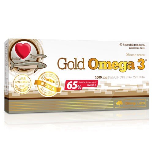 Gold Omega 3 65%, 60 pcs, Olimp Labs. Omega 3 (Fish Oil). General Health Ligament and Joint strengthening Skin health CVD Prevention Anti-inflammatory properties 