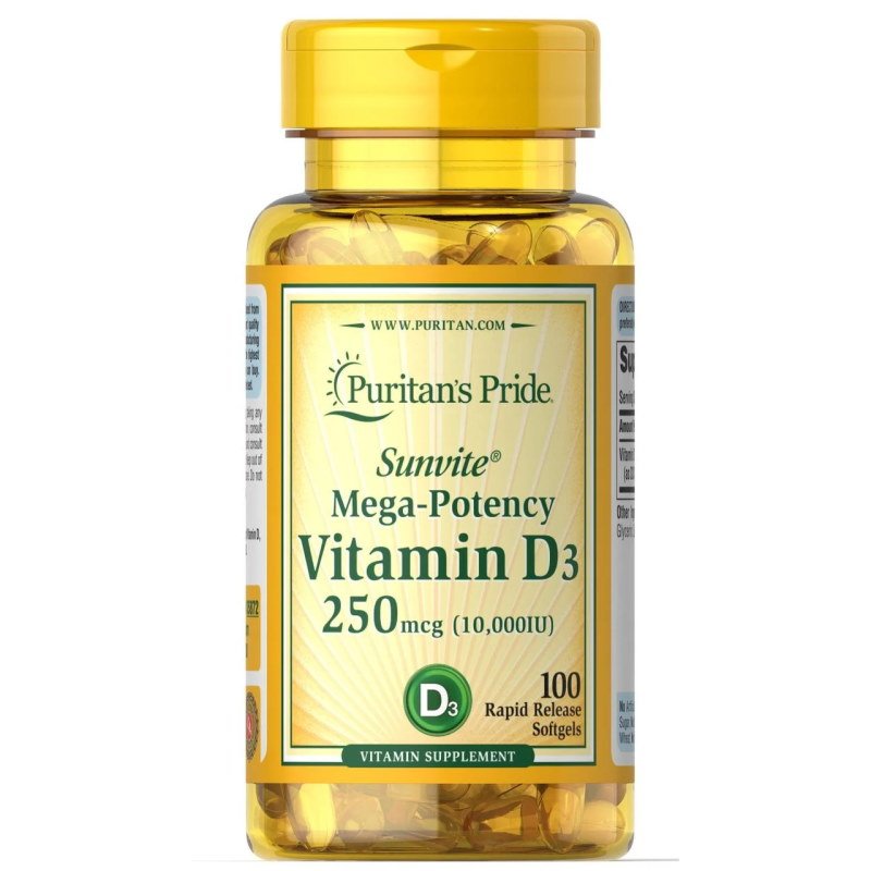 Витамины и минералы Puritan's Pride Vitamin D3 10000 IU, 100 капсул,  ml, Puritan's Pride. Vitamins and minerals. General Health Immunity enhancement 