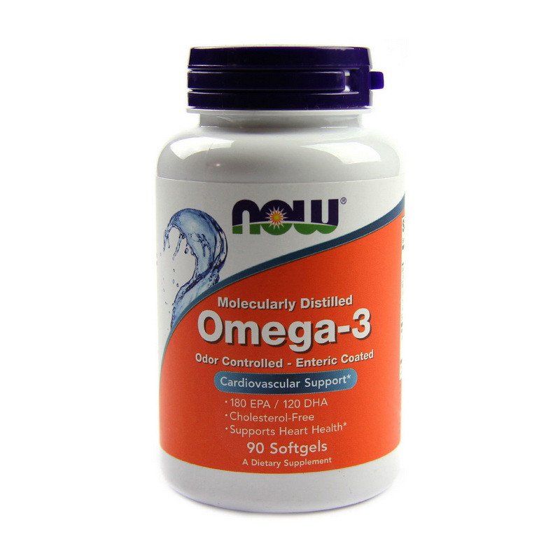 Омега 3 Now Foods Omega-3 Odor Controlled - Enteric Coated (90 капс) нау фудс,  мл, Now. Омега 3 (Рыбий жир). Поддержание здоровья Укрепление суставов и связок Здоровье кожи Профилактика ССЗ Противовоспалительные свойства 