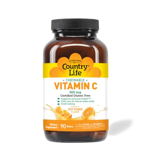 Витамины и минералы Country Life Vitamin С 500 mg, 90 жевательных таблеток Апельсин,  ml, Country Life. Vitamins and minerals. General Health Immunity enhancement 