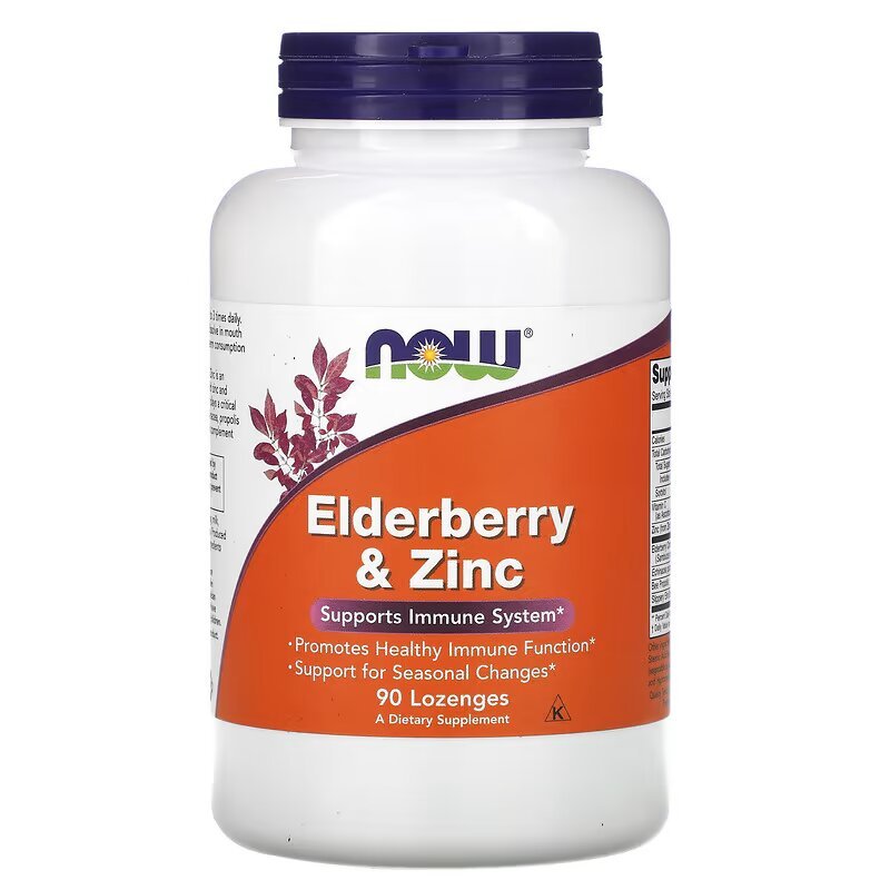 Натуральная добавка NOW Elderberry &amp; Zinc, 90 леденцов,  мл, Now. Hатуральные продукты. Поддержание здоровья 