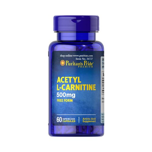 Acetyl L-Carnitine 500 mg, 60 шт, Puritan's Pride. L-карнитин. Снижение веса Поддержание здоровья Детоксикация Стрессоустойчивость Снижение холестерина Антиоксидантные свойства 