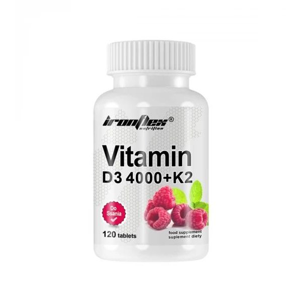 Витамины и минералы IronFlex Vitamin D3 4000 + K2, 120 таблеток Малина,  ml, IronFlex. Vitamins and minerals. General Health Immunity enhancement 